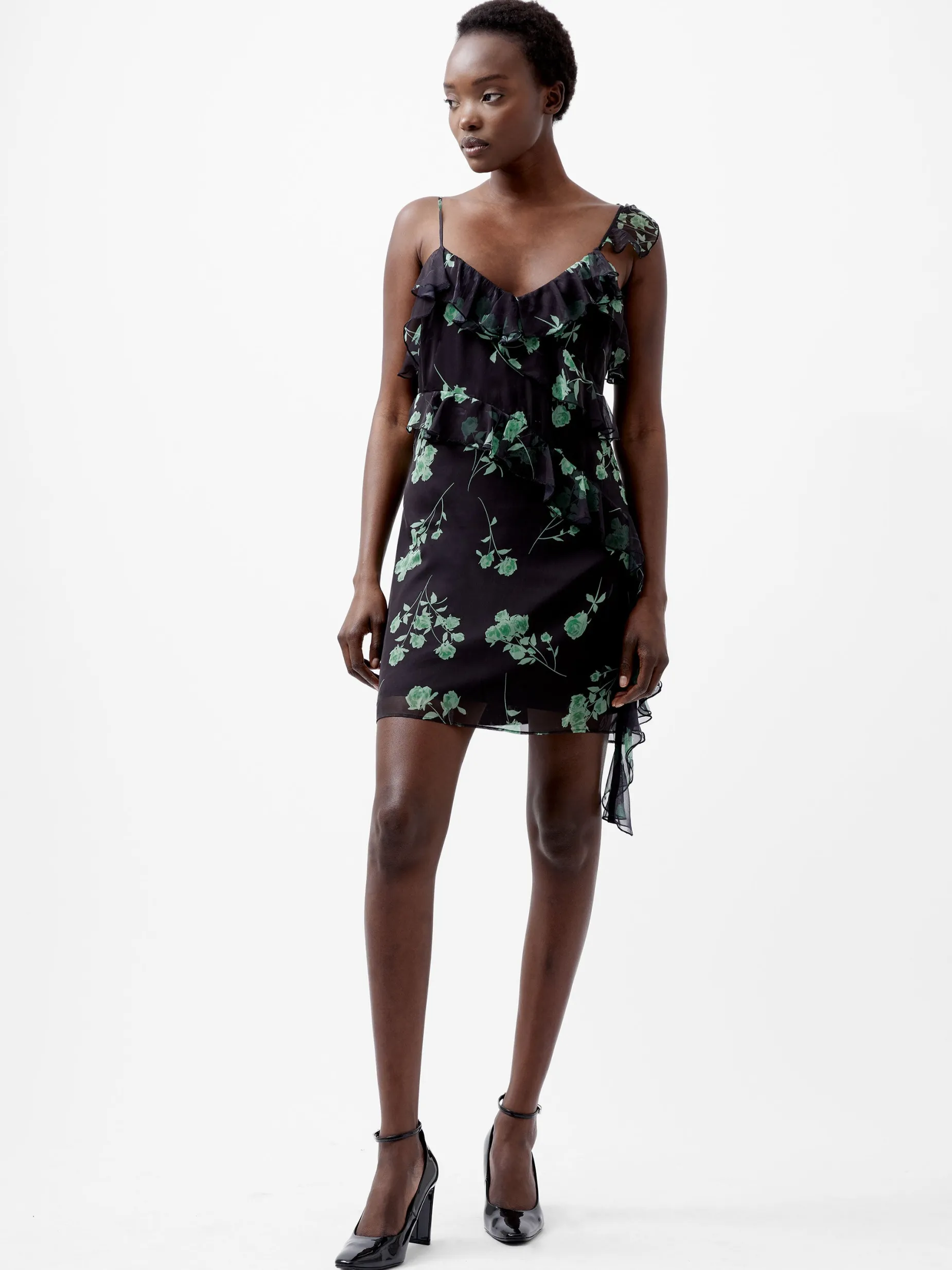 French Connection Party Dresses-Alessandra Recycled Crinkle Ruffle Mini Dress