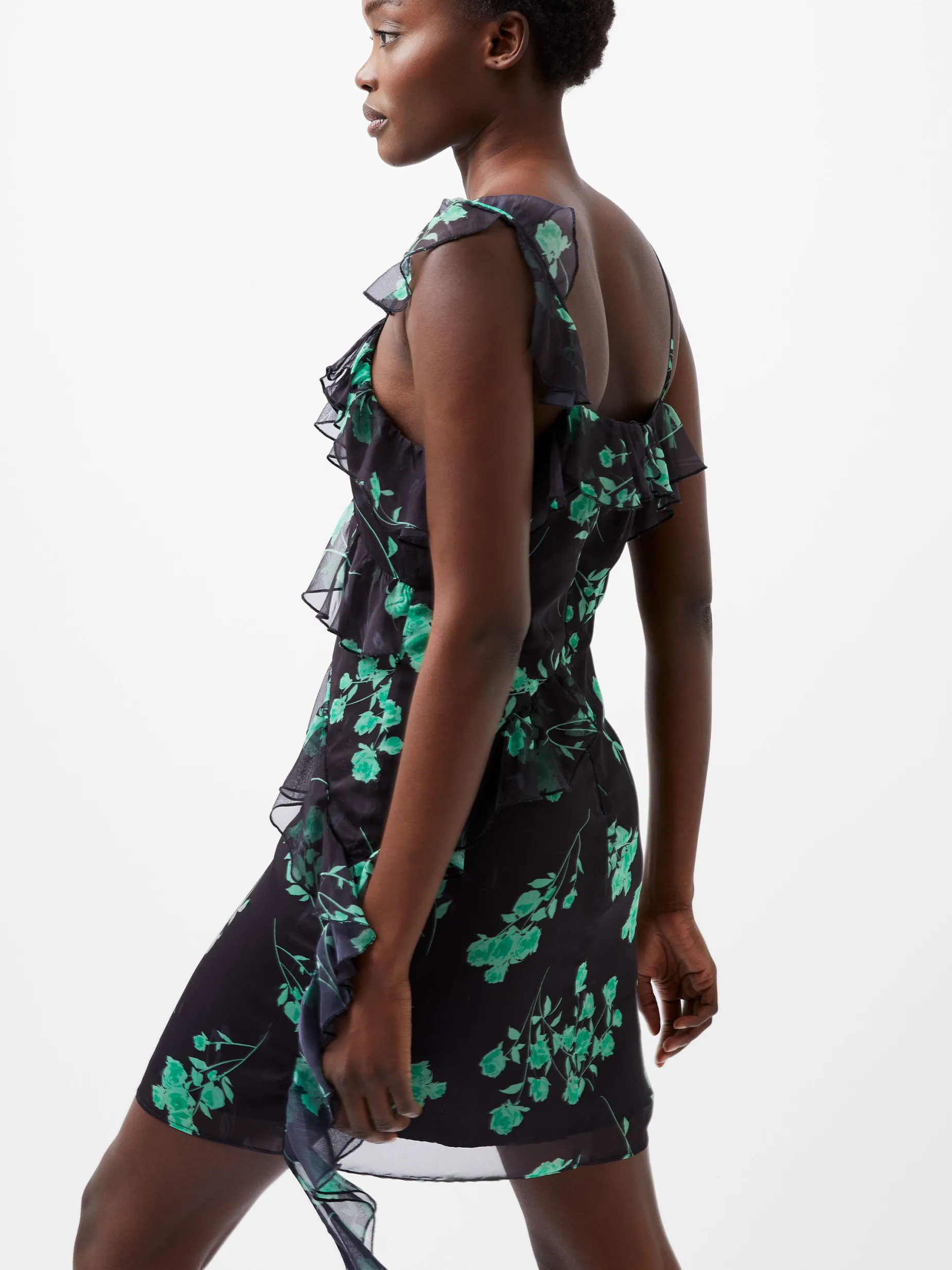 French Connection Party Dresses-Alessandra Recycled Crinkle Ruffle Mini Dress