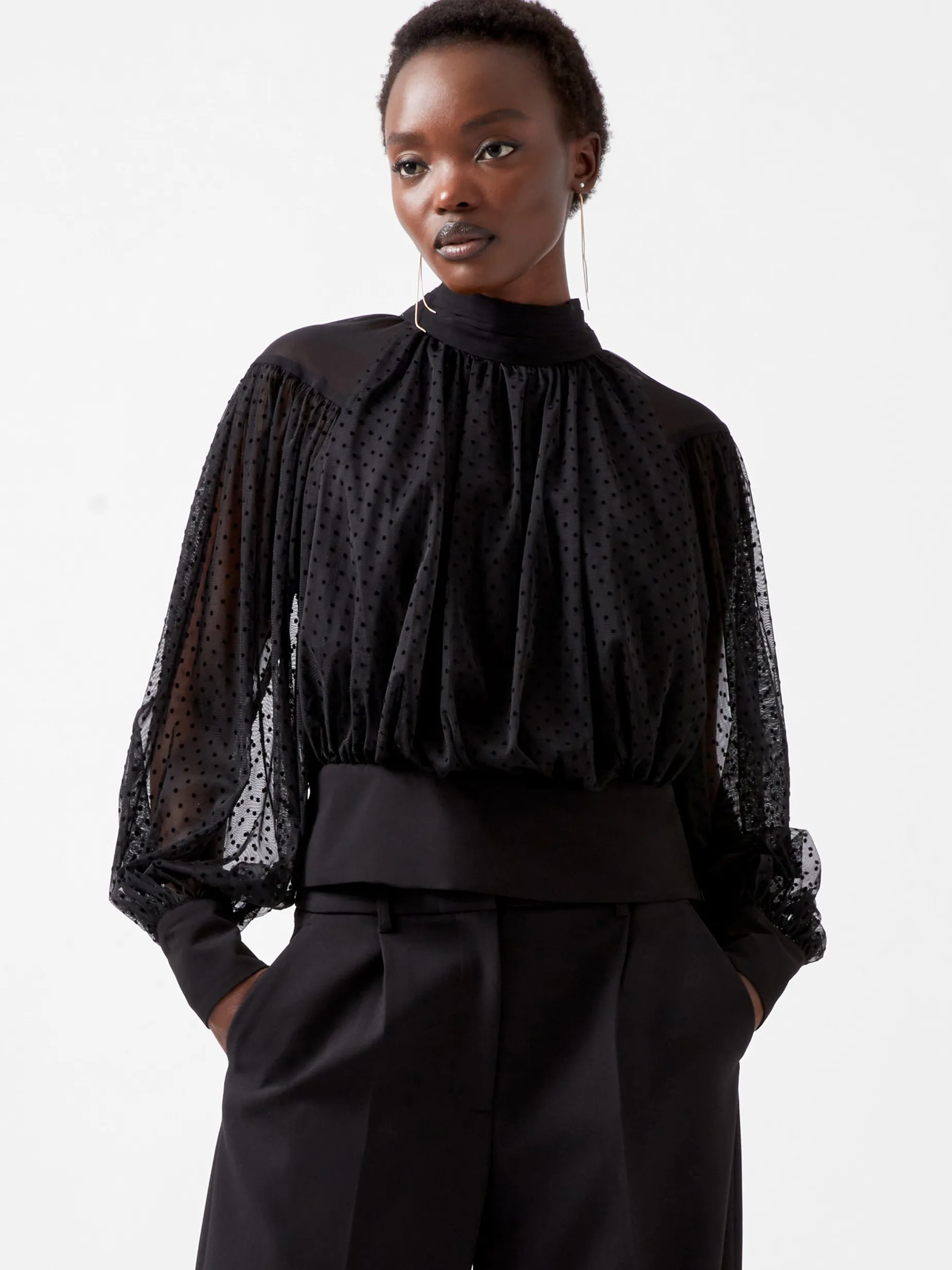 French Connection Tops-Alice Dobby Chiffon Mix Long Sleeve Top
