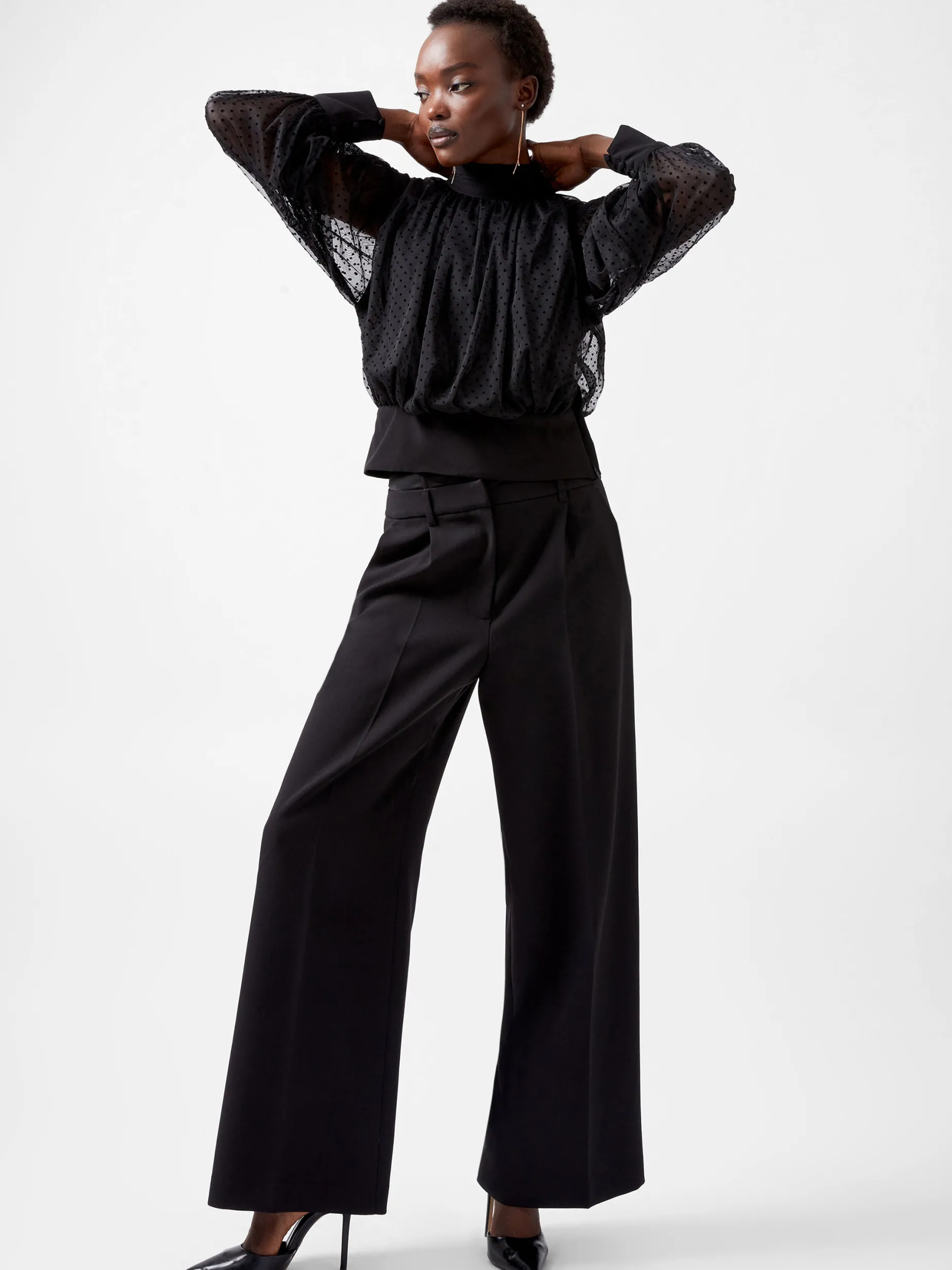 French Connection Tops-Alice Dobby Chiffon Mix Long Sleeve Top