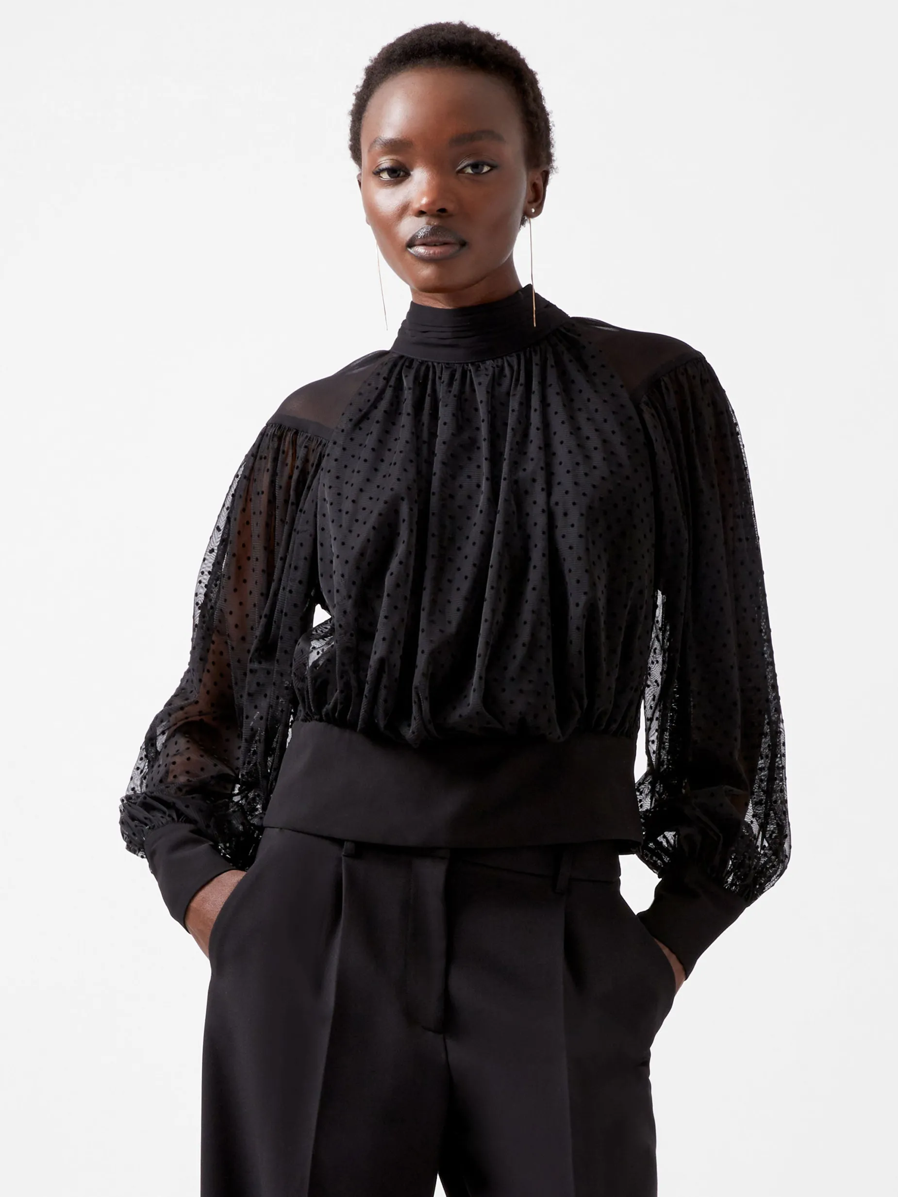 French Connection Tops-Alice Dobby Chiffon Mix Long Sleeve Top