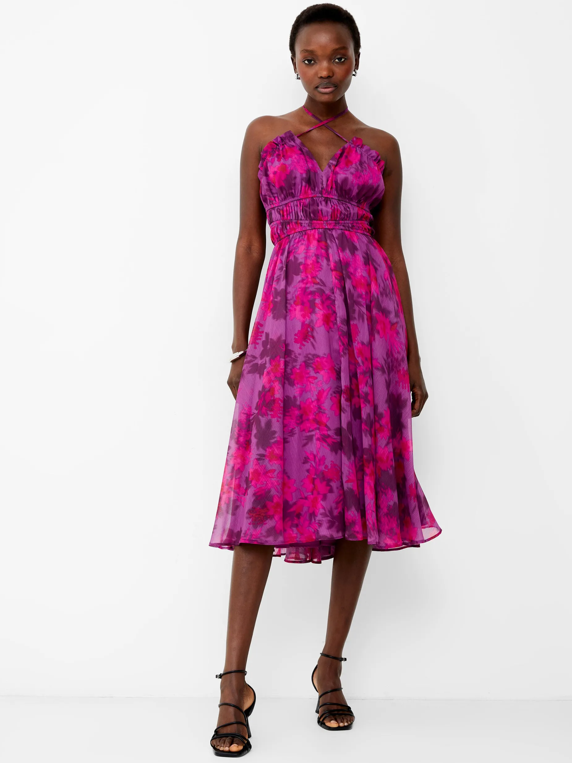 French Connection Party Dresses-Arla Hallie Crinkle Halterneck Dress