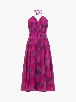 French Connection Party Dresses-Arla Hallie Crinkle Halterneck Dress