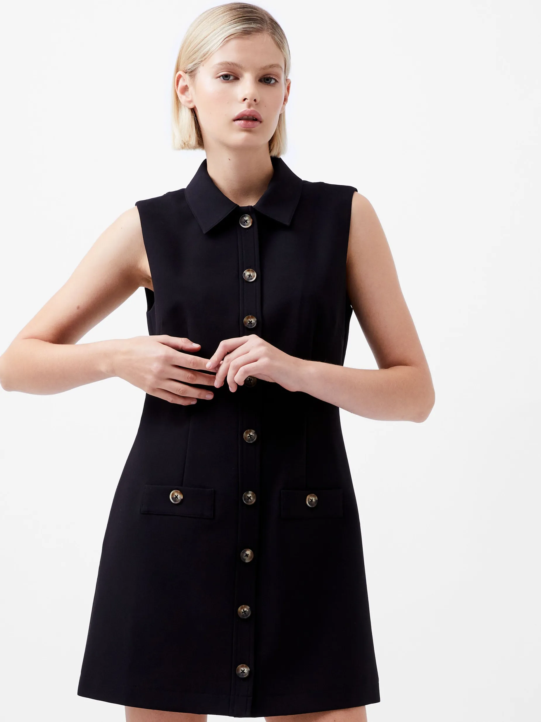 French Connection Dresses|Mini Dresses-Azra Twill Sleeveless Button Mini Dress