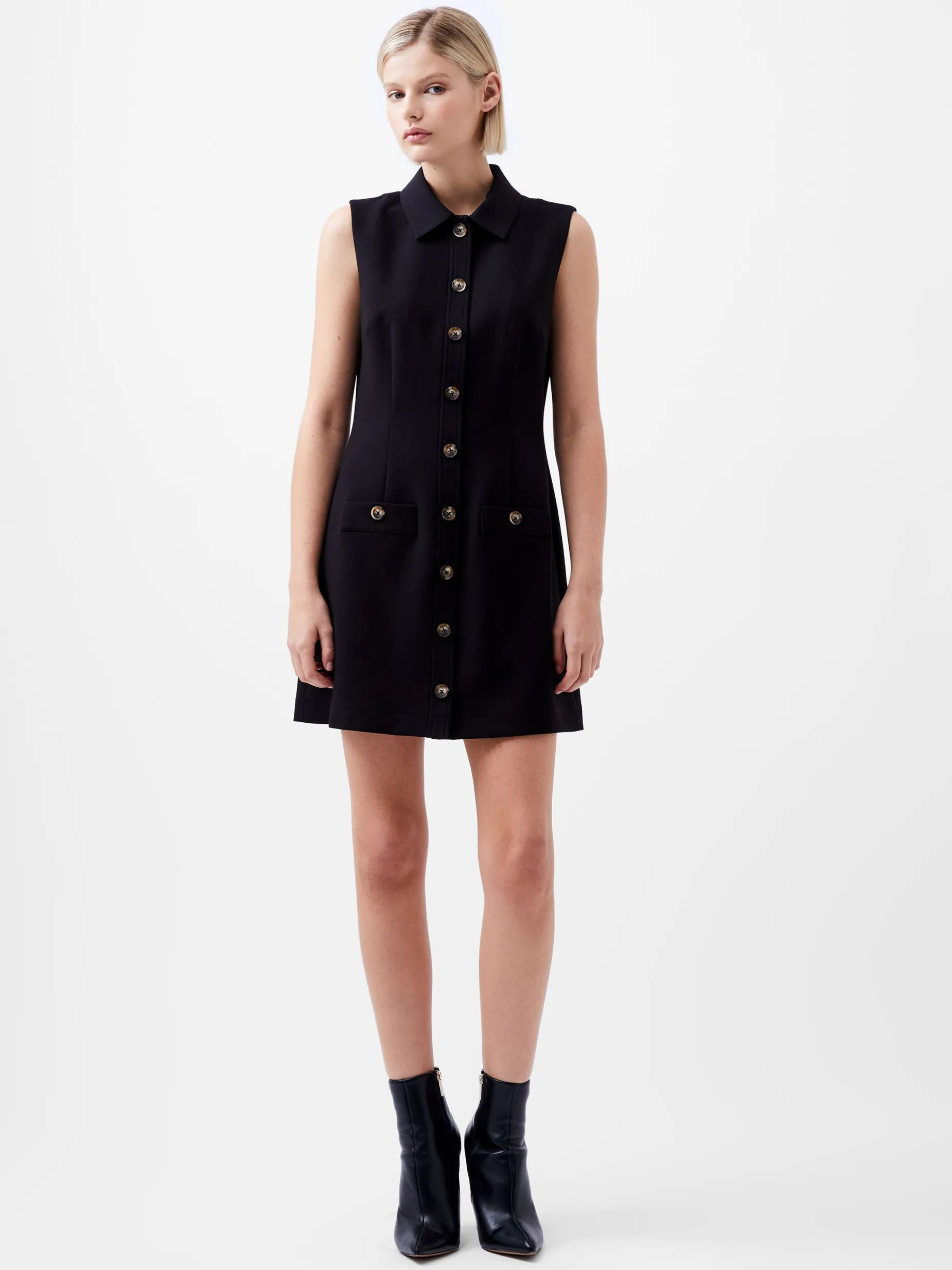 French Connection Dresses|Mini Dresses-Azra Twill Sleeveless Button Mini Dress
