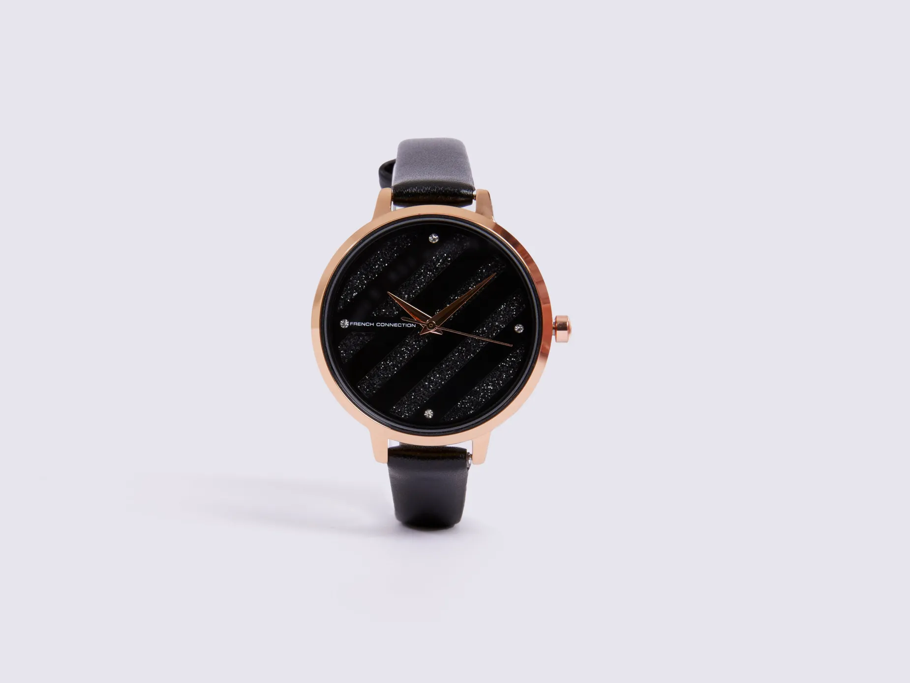 Women French Connection Jewellery|Jewellery-Leather Strap Watch with Glitter Dial