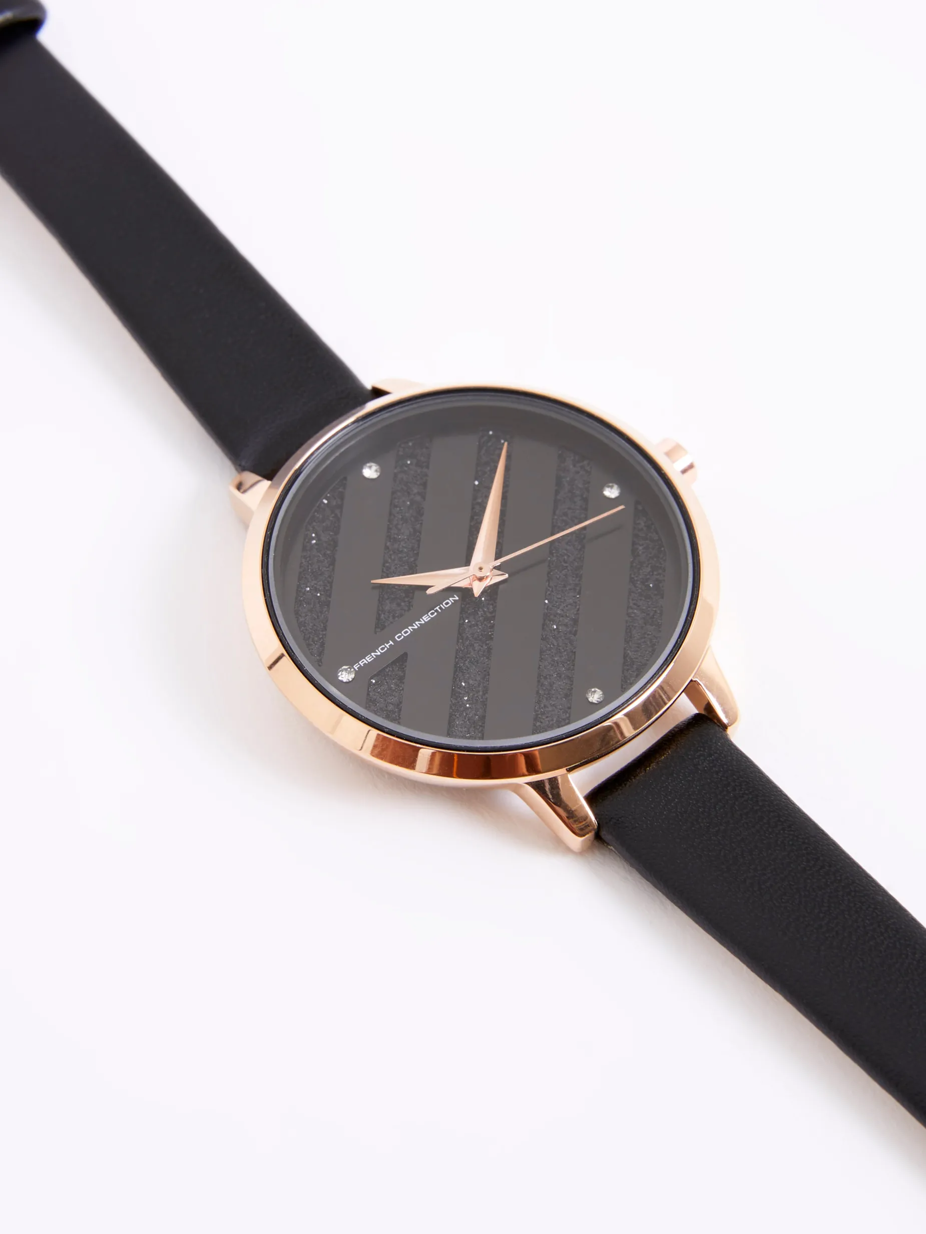 Women French Connection Jewellery|Jewellery-Leather Strap Watch with Glitter Dial
