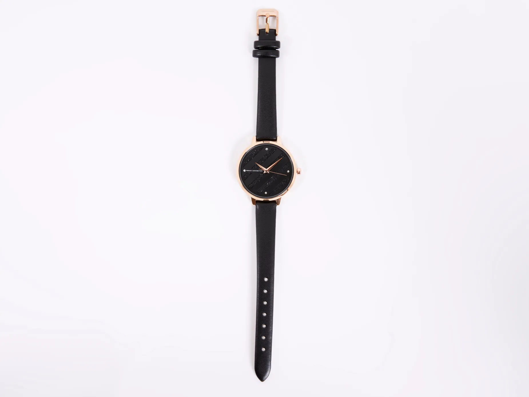 Women French Connection Jewellery|Jewellery-Leather Strap Watch with Glitter Dial