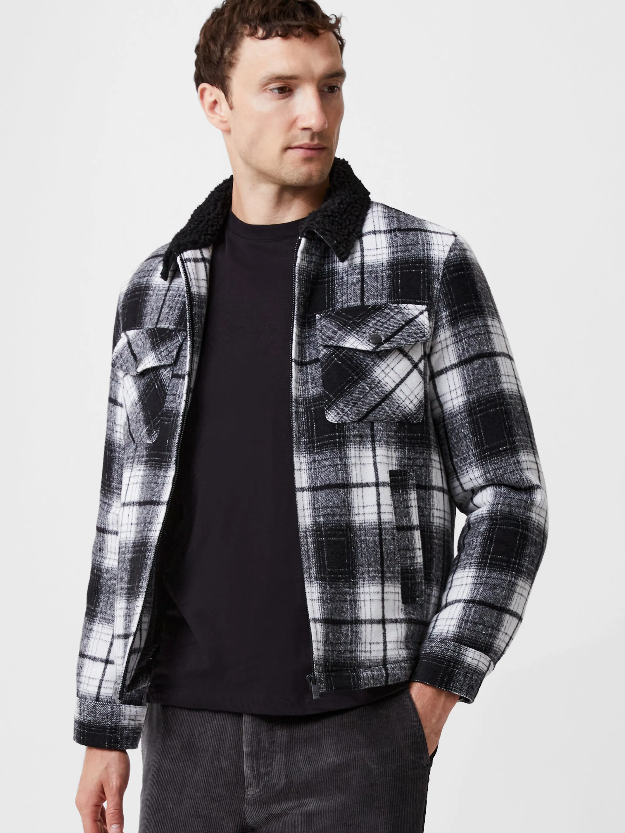 French Connection Coats & Jackets-Borg Collar Checked Jacket