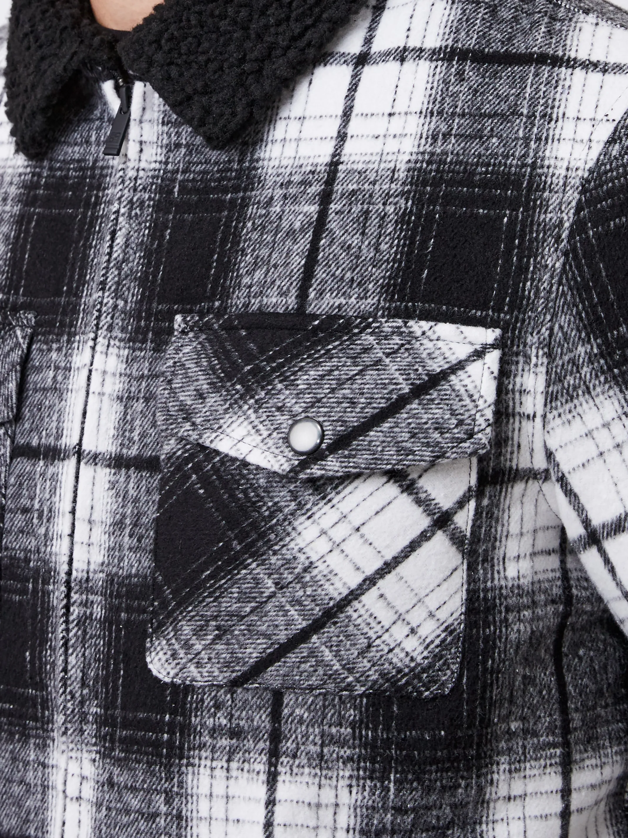 French Connection Coats & Jackets-Borg Collar Checked Jacket
