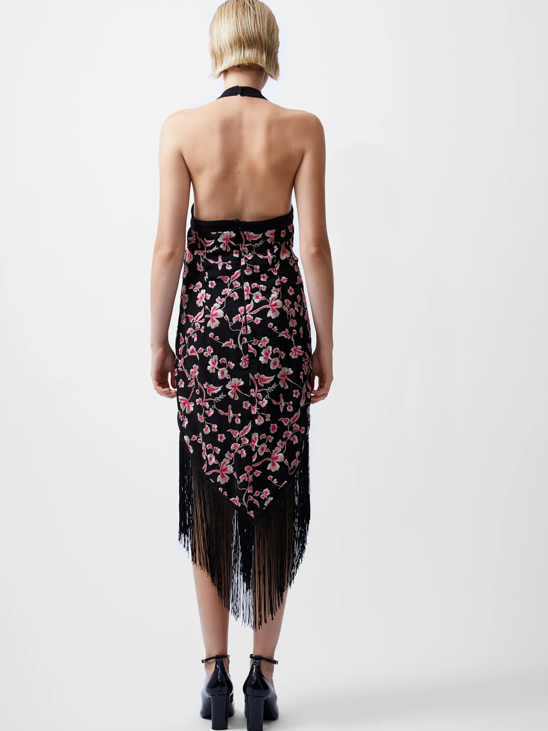 French Connection Dresses|Midi Dresses-Bryony Embroidery Fringed Halterneck Dress