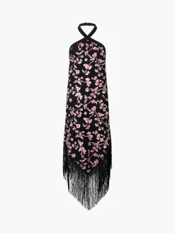 French Connection Dresses|Midi Dresses-Bryony Embroidery Fringed Halterneck Dress