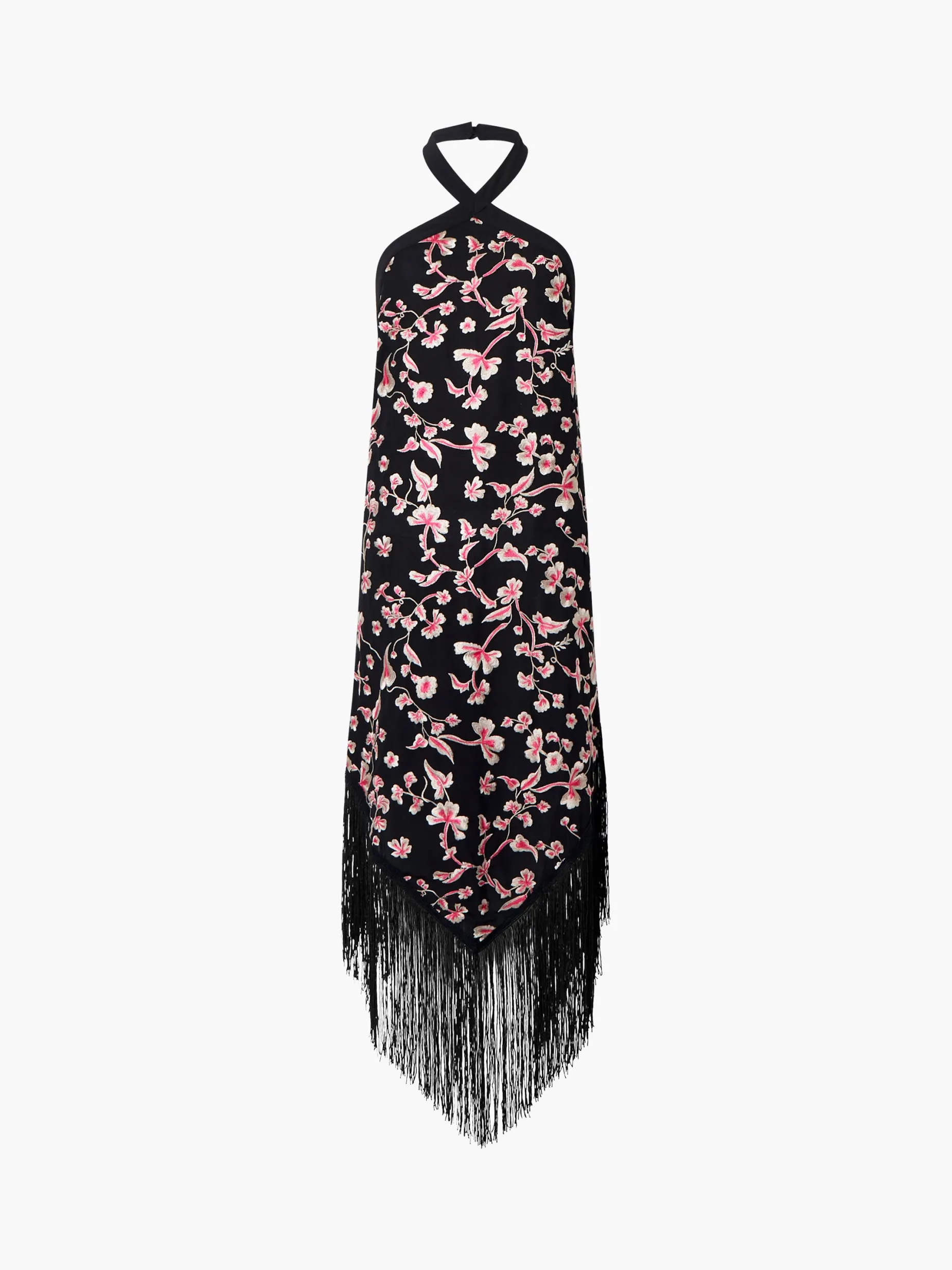 French Connection Dresses|Midi Dresses-Bryony Embroidery Fringed Halterneck Dress