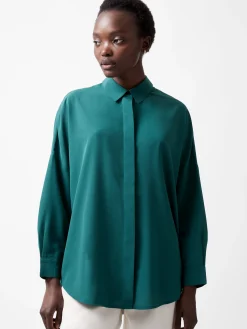 French Connection Tops|Shirts-Caprina Recycled Crepe Long Sleeve Button Shirt