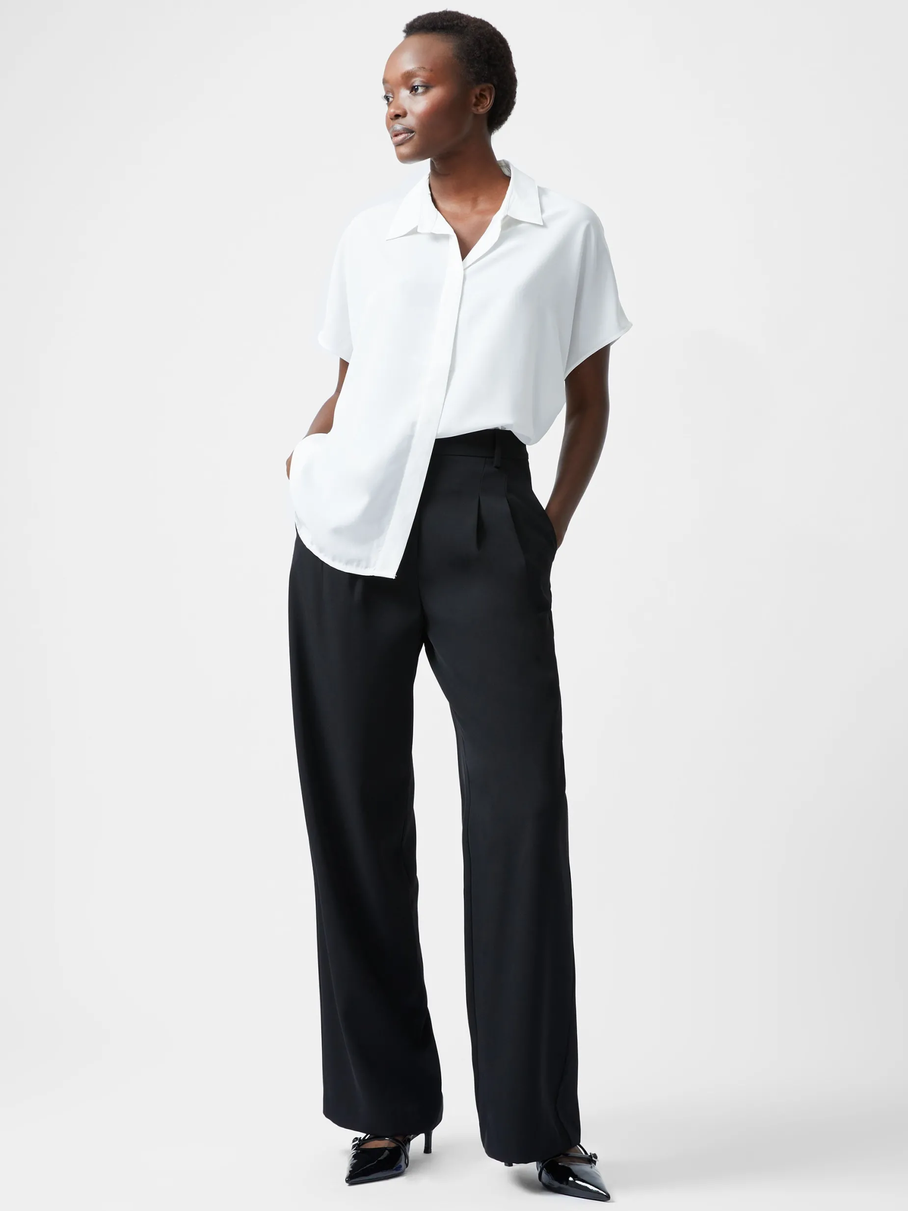 French Connection Tops|Shirts-Caprina Recycled Crepe Short Sleeve Button Shirt