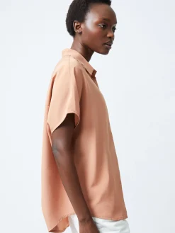 French Connection Tops|Shirts-Caprina Recycled Crepe Short Sleeve Button Shirt
