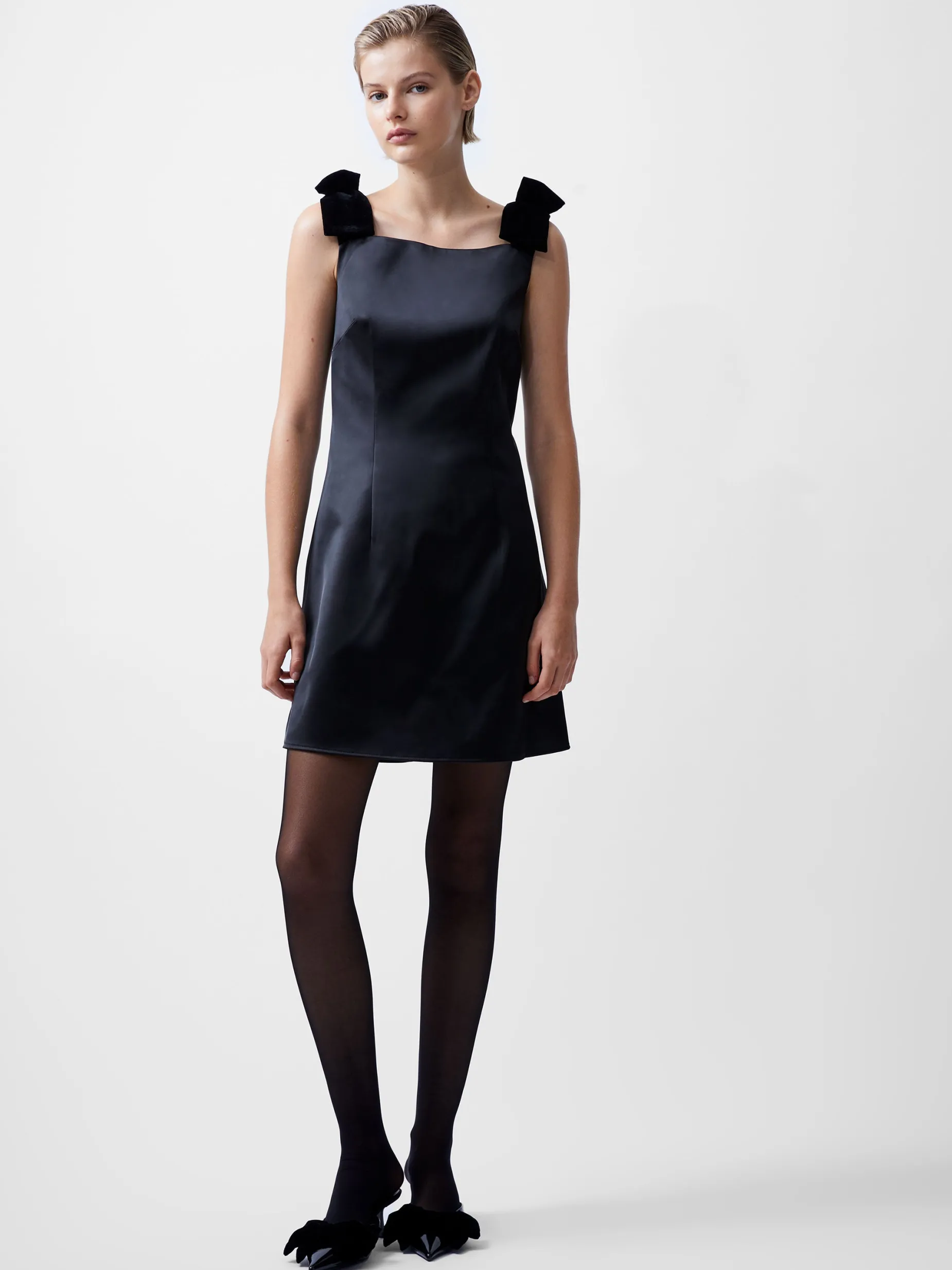 French Connection Dresses|Mini Dresses-Carey Velvet Bow Straps Satin Mini Dress