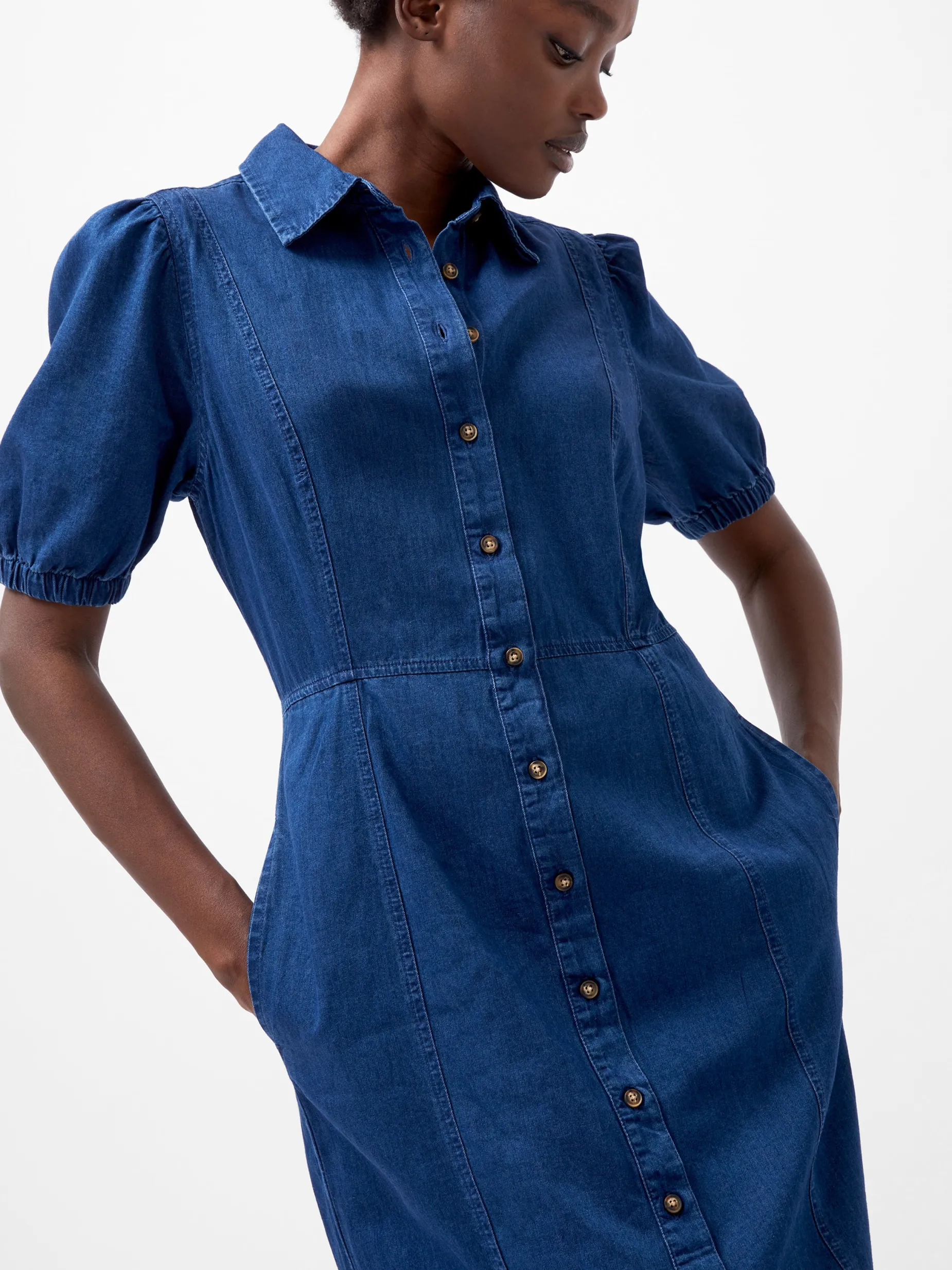 French Connection Dresses|Midi Dresses-Chambray Button Through Denim Shirt Dress