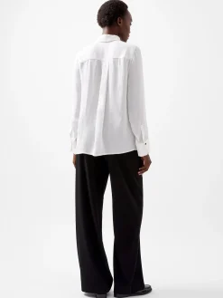 French Connection Tops|Shirts-Chiara Drape Satin Contrast Long Sleeve Shirt