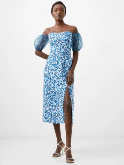 French Connection Party Dresses-Clara Textured Puff Sleeve Midi Dress