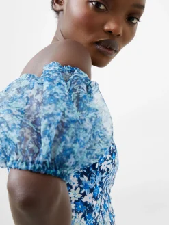 French Connection Party Dresses-Clara Textured Puff Sleeve Midi Dress