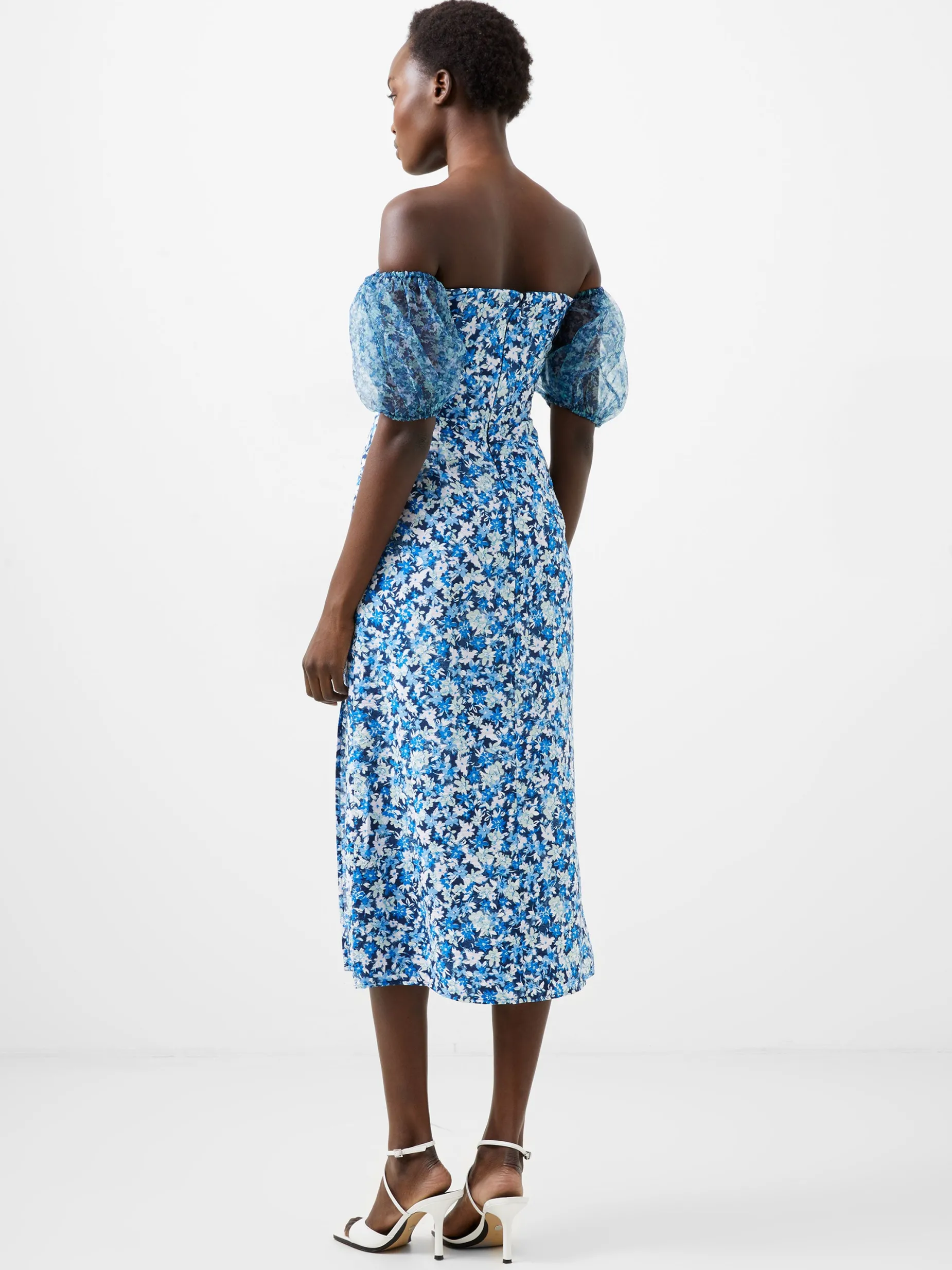 French Connection Party Dresses-Clara Textured Puff Sleeve Midi Dress