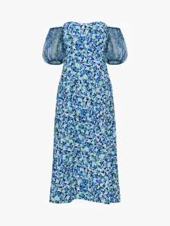French Connection Party Dresses-Clara Textured Puff Sleeve Midi Dress