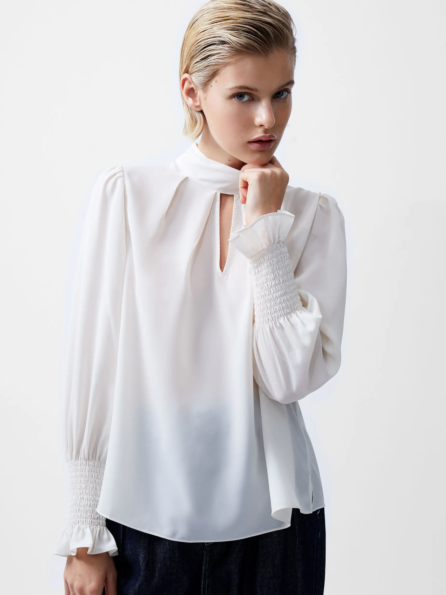 French Connection Tops-Crepe Light High Neck Long Sleeve Top