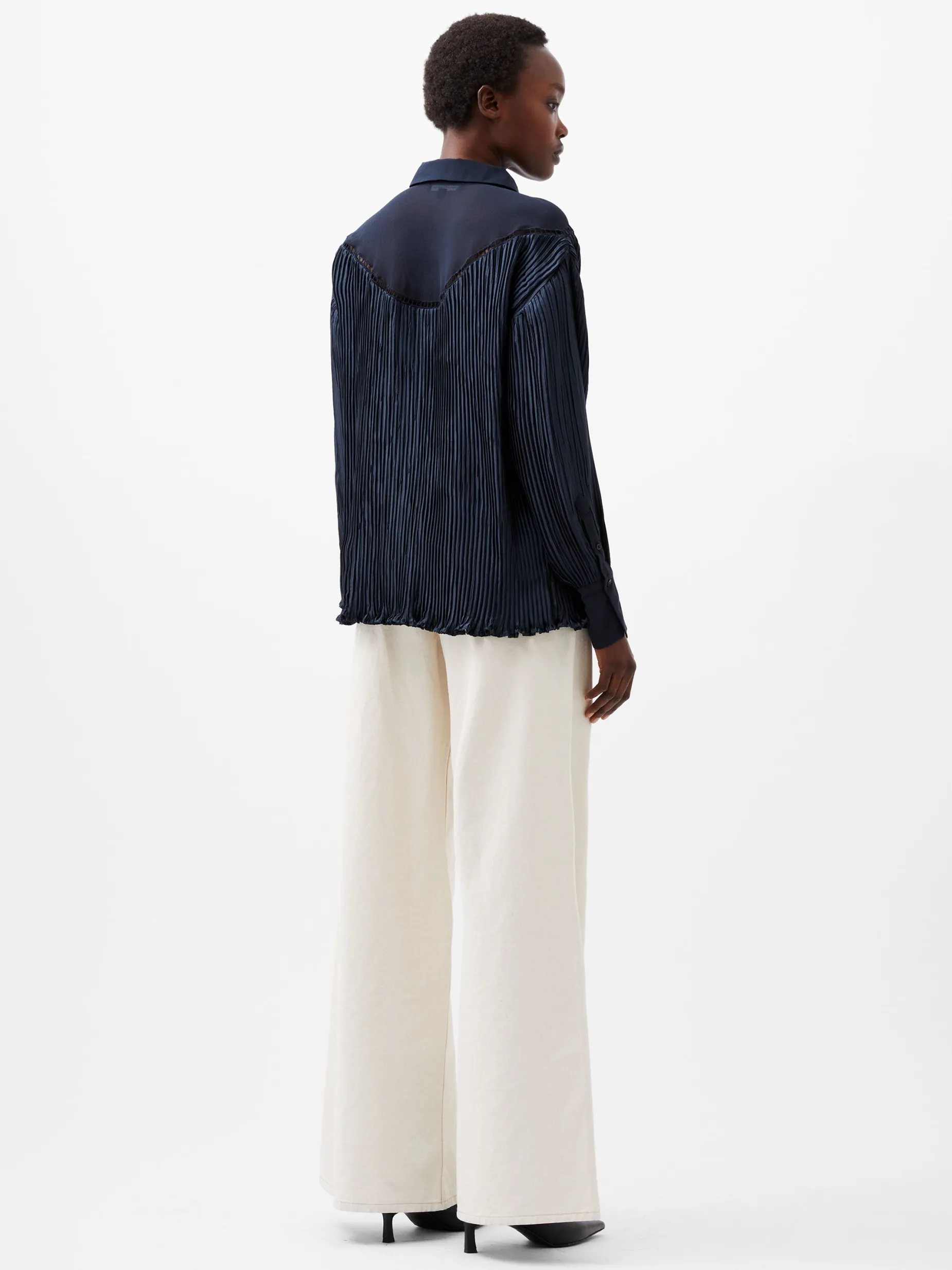 French Connection Tops|Shirts-Crina Crinkle Satin Georgette Mix Shirt