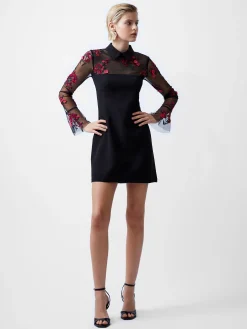 French Connection Dresses|Mini Dresses-Darcy Embroidered Long Sleeve Mini Dress