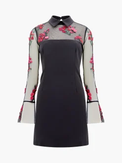 French Connection Dresses|Mini Dresses-Darcy Embroidered Long Sleeve Mini Dress