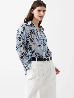 French Connection Tops|Shirts-Diandra Devore V-Neck Button Through Popover Shirt