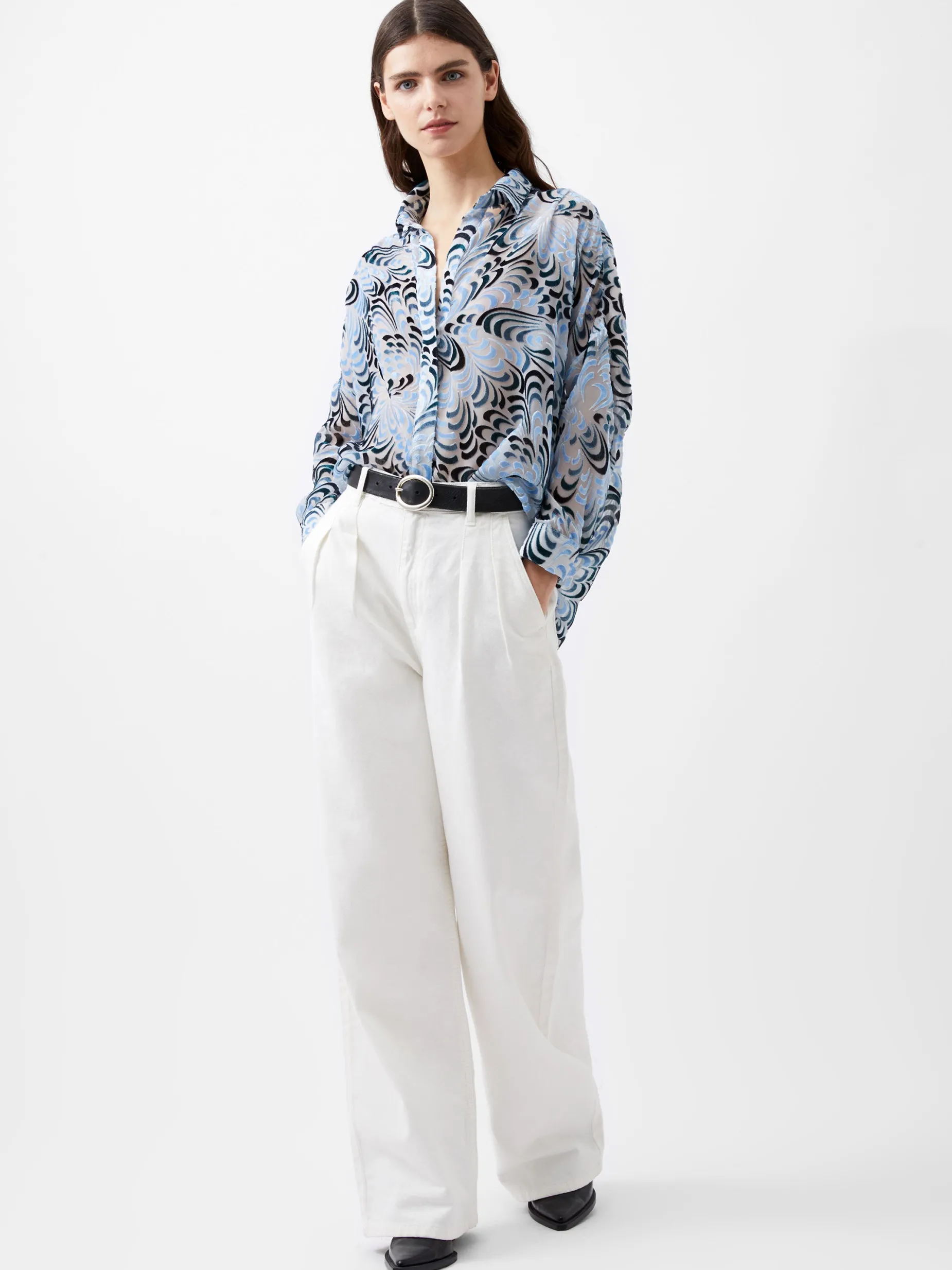 French Connection Tops|Shirts-Diandra Devore V-Neck Button Through Popover Shirt