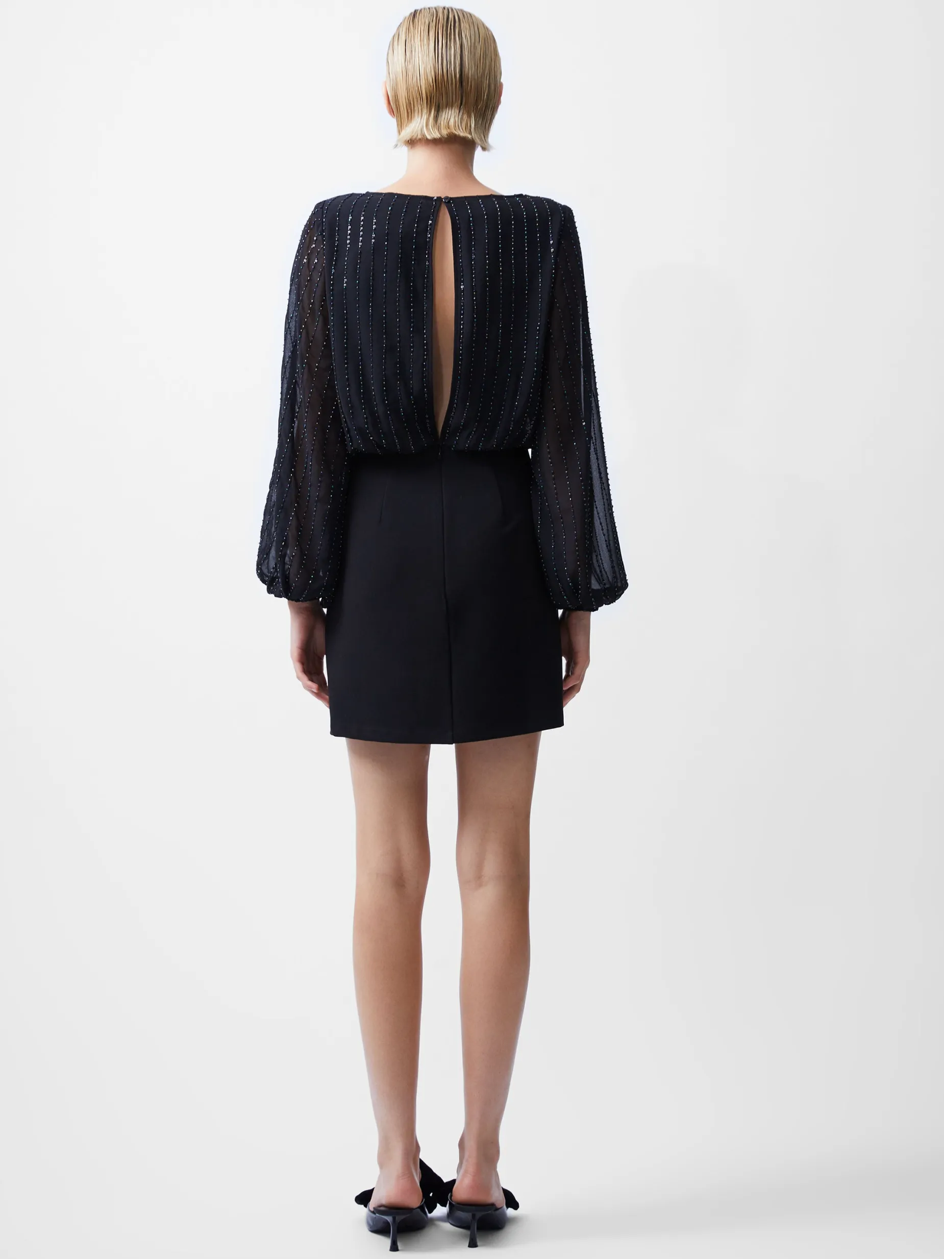 French Connection Dresses|Mini Dresses-Effy Sequin Slash Neck Long Sleeve Dress