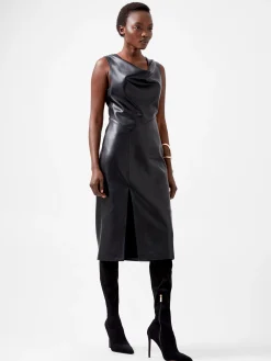 French Connection Dresses|Midi Dresses-Elettra Recycled PU Cowl Neck Sleeveless Midi Dress