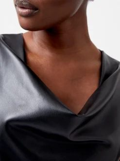 French Connection Dresses|Midi Dresses-Elettra Recycled PU Cowl Neck Sleeveless Midi Dress