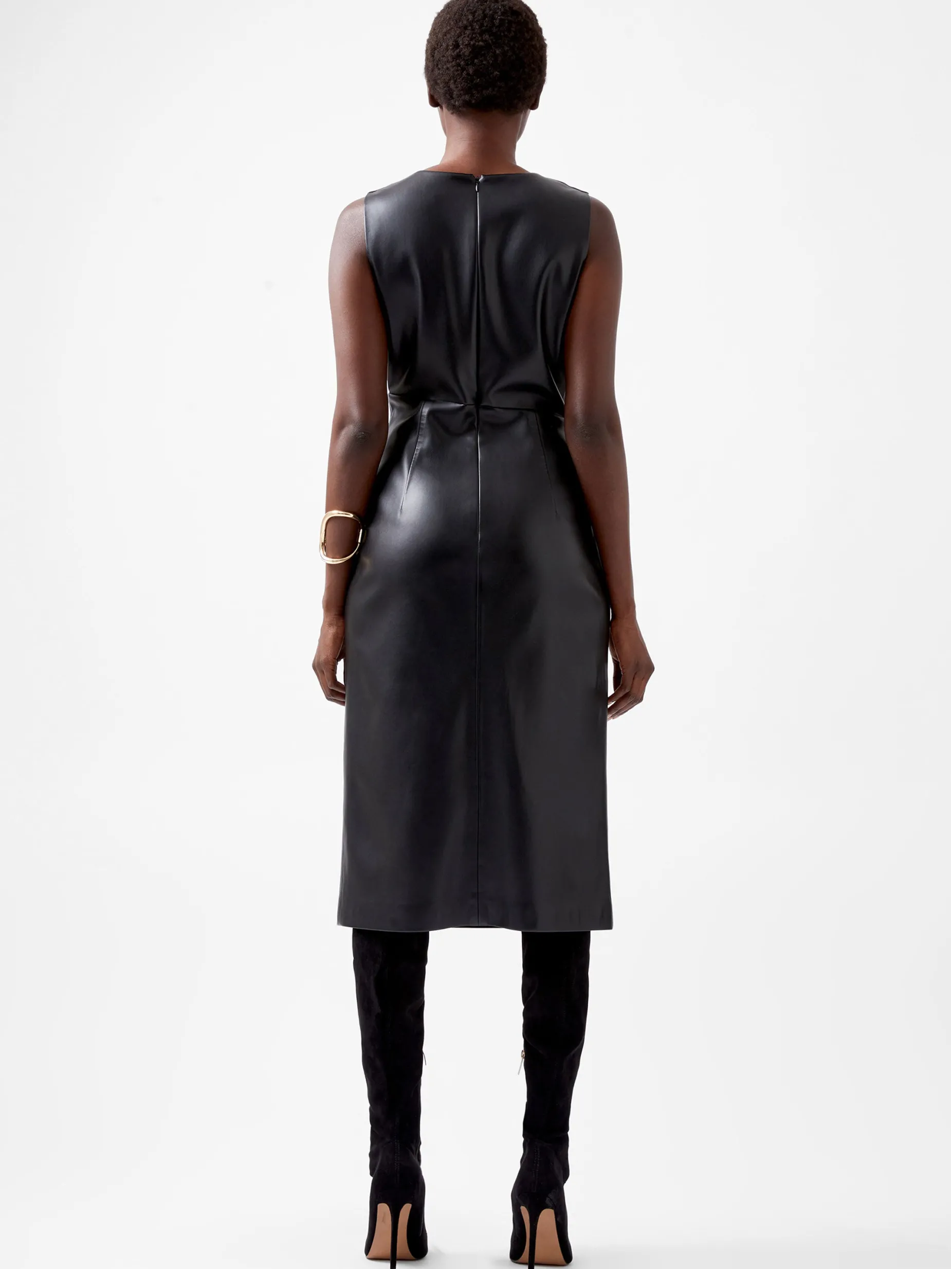 French Connection Dresses|Midi Dresses-Elettra Recycled PU Cowl Neck Sleeveless Midi Dress