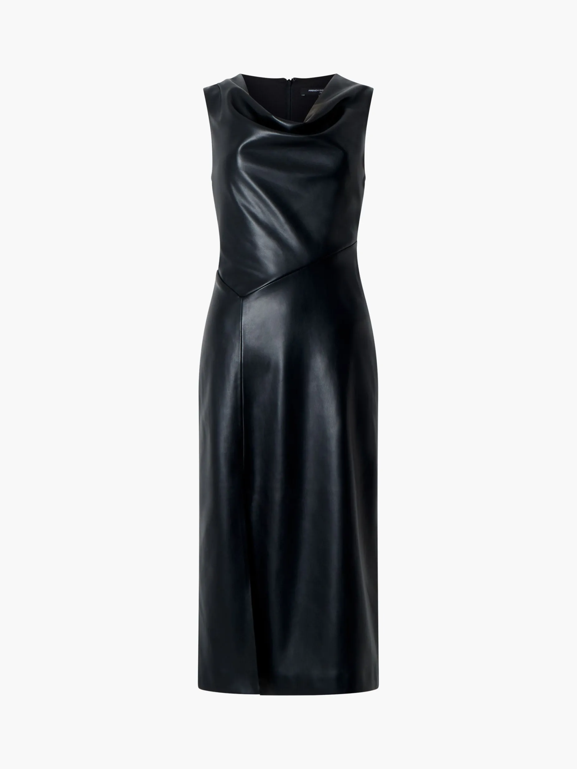 French Connection Dresses|Midi Dresses-Elettra Recycled PU Cowl Neck Sleeveless Midi Dress