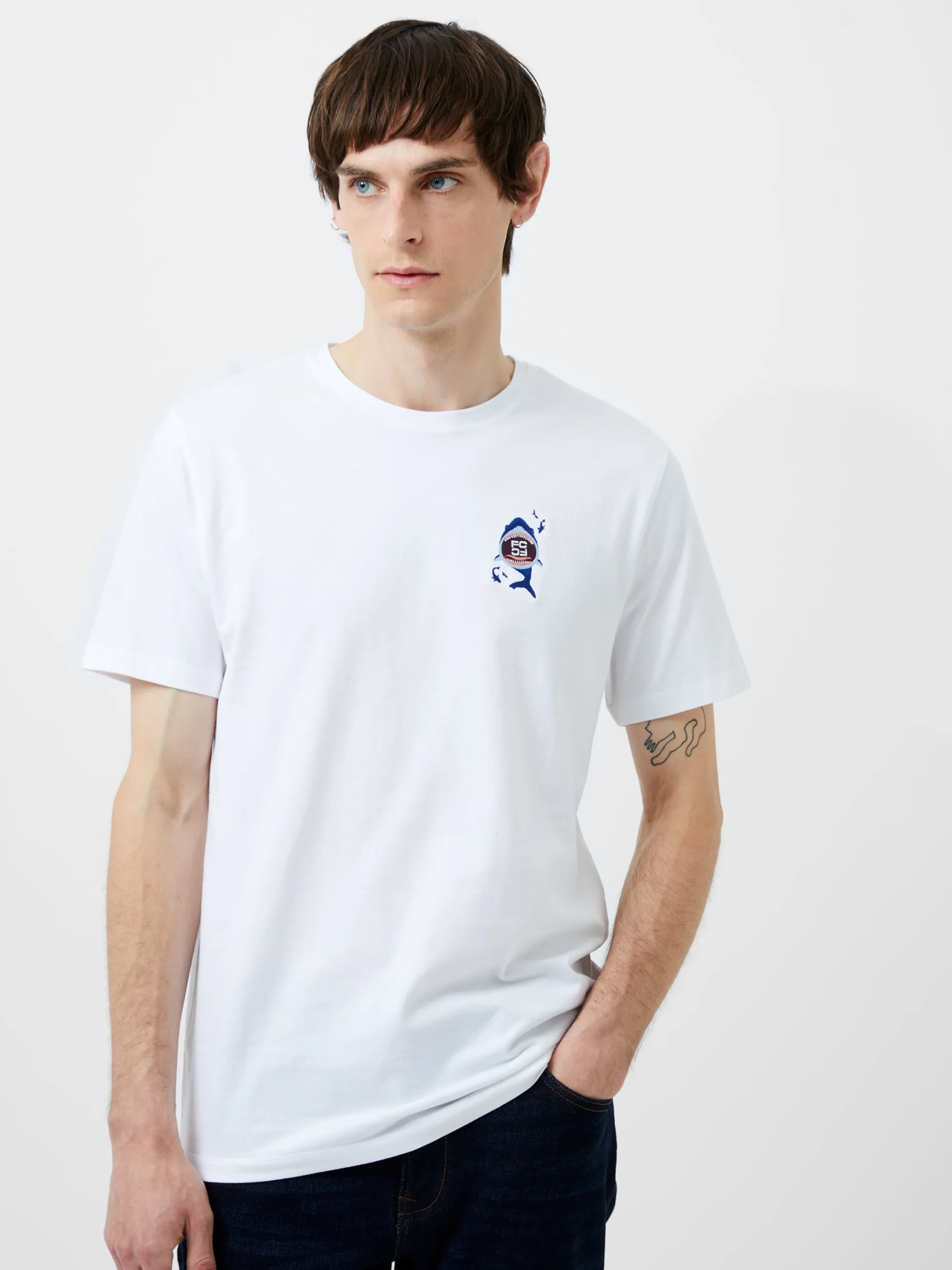 French Connection T-Shirts & Polo Shirts-Embroidered Shark Organic Graphic T-Shirt
