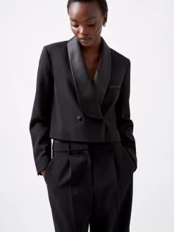 Women French Connection Coats & Jackets|Suits-Gemma Carey Satin Tuxedo Cropped Blazer