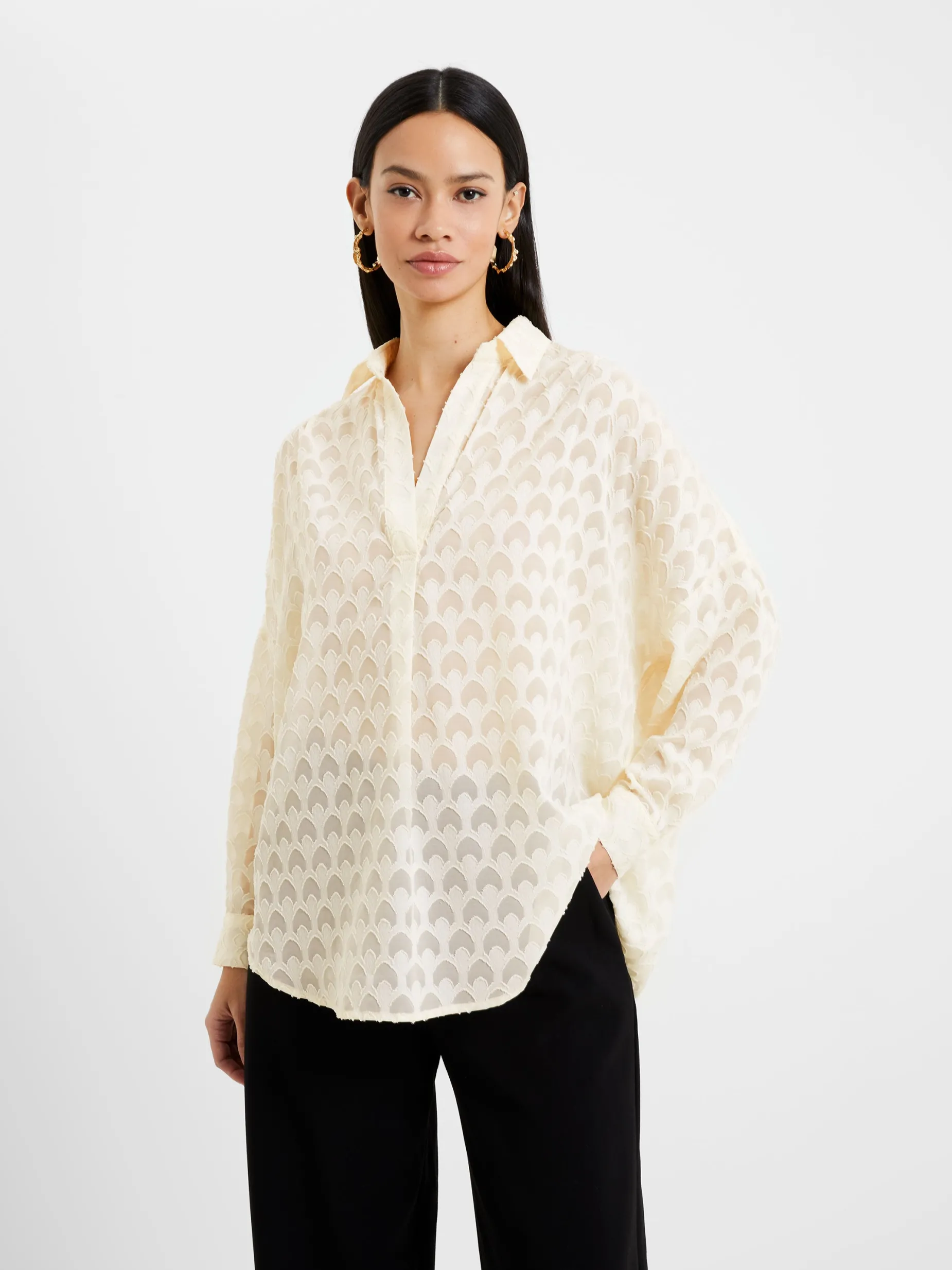 French Connection Tops|Shirts-Geo Burn-Out Popover Shirt