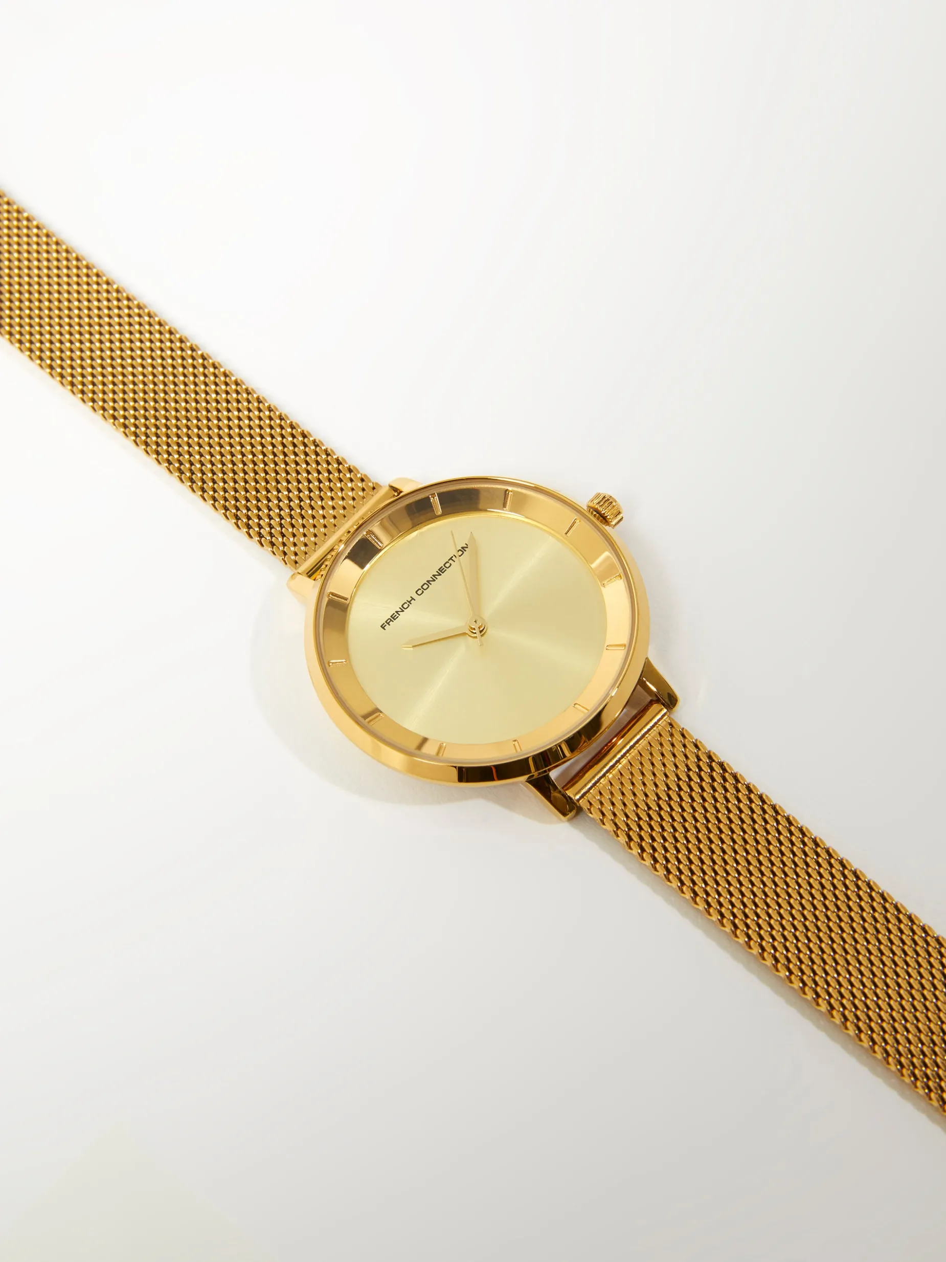 Women French Connection Jewellery|Jewellery-Tone Mesh Bracelet Watch with Champagne Dial