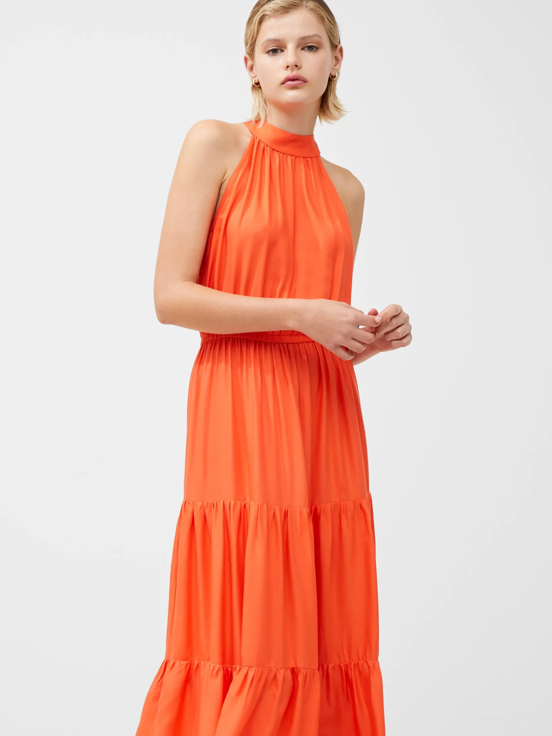 French Connection Maxi Dresses-Halter Viscose Tiered Maxi Dress
