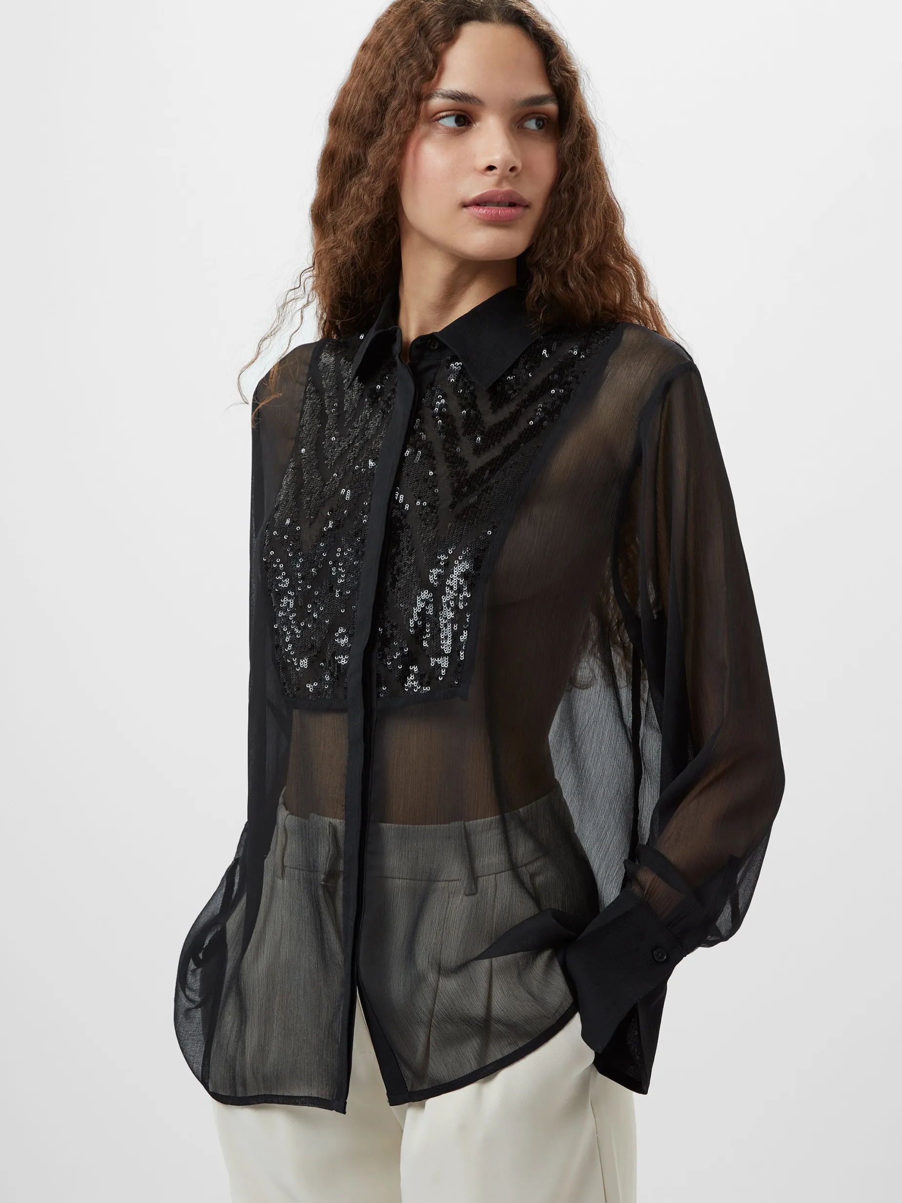 French Connection Tops|Shirts-Hana Adalynn Sequin Bib Shirt