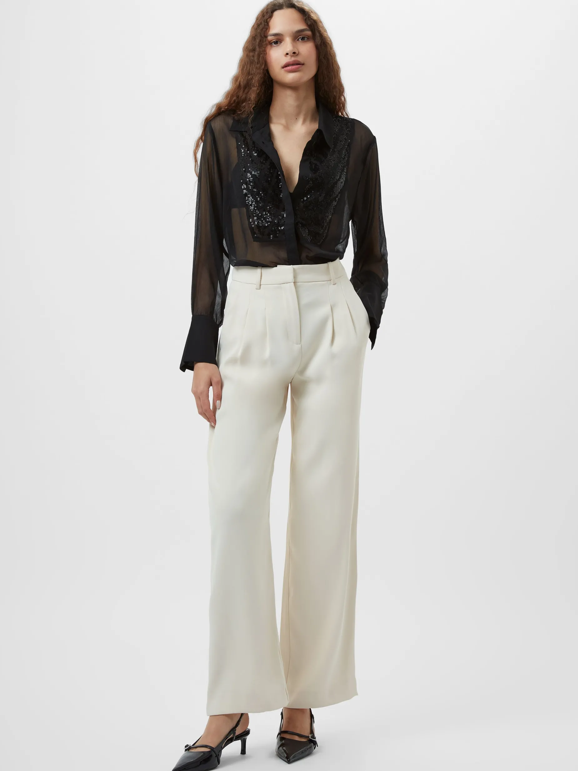 French Connection Tops|Shirts-Hana Adalynn Sequin Bib Shirt