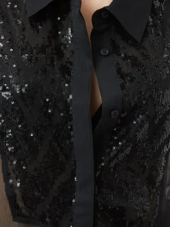 French Connection Tops|Shirts-Hana Adalynn Sequin Bib Shirt
