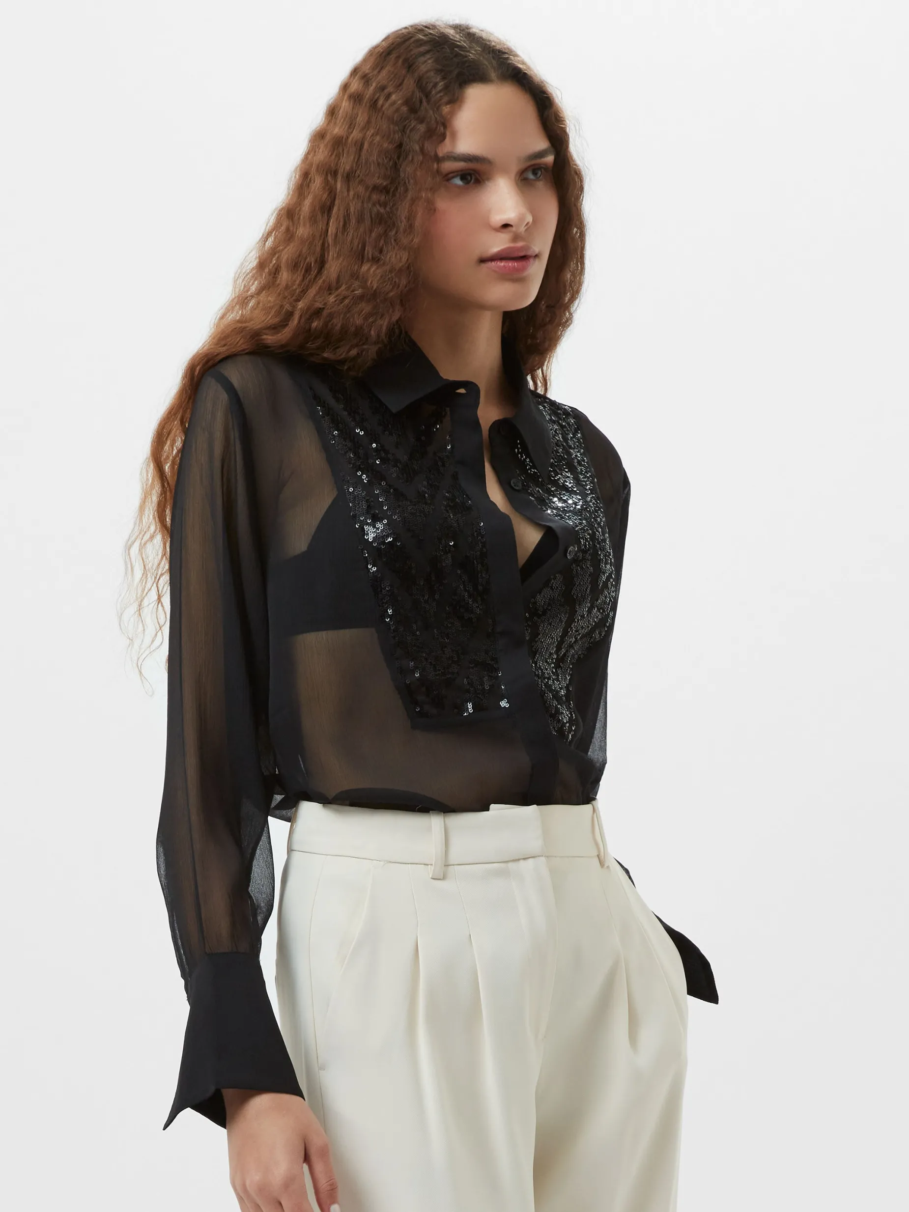 French Connection Tops|Shirts-Hana Adalynn Sequin Bib Shirt
