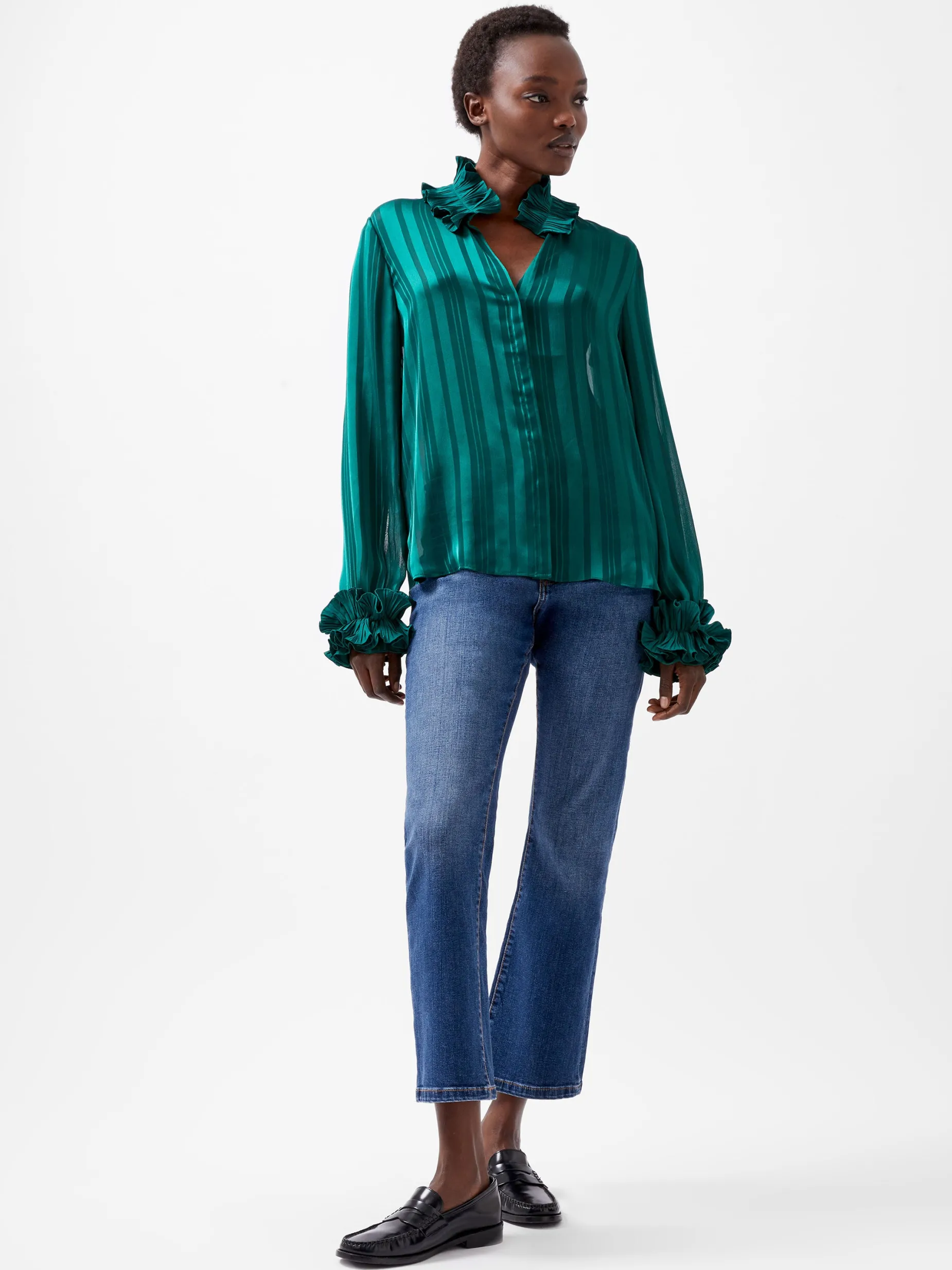 French Connection Tops|Shirts-Hannielie Ruffle Neck Long Sleeve Shirt