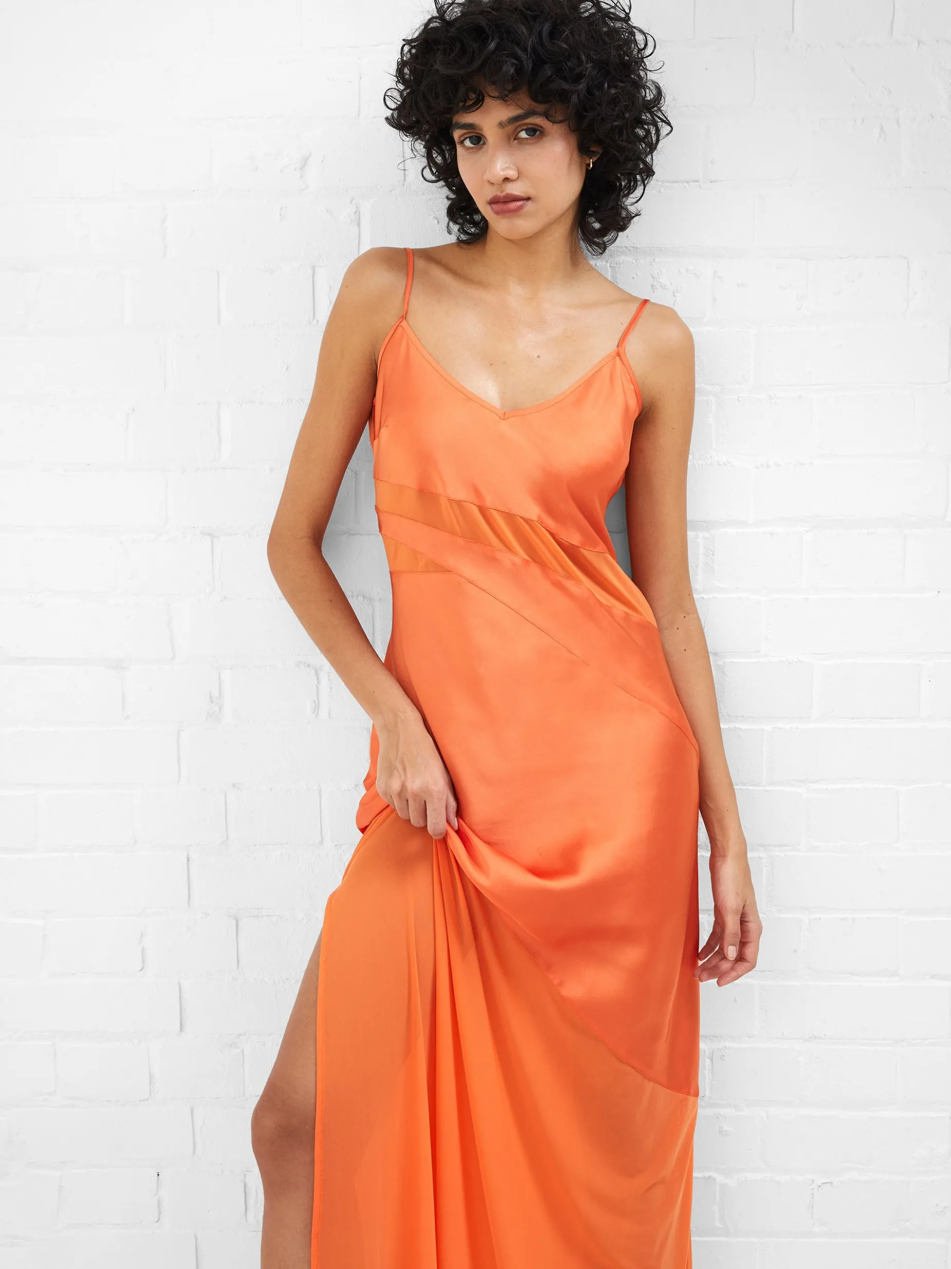 French Connection Maxi Dresses-Inu Satin Strappy Mesh Maxi Dress
