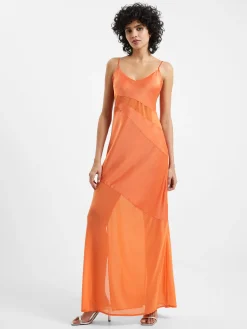 French Connection Maxi Dresses-Inu Satin Strappy Mesh Maxi Dress